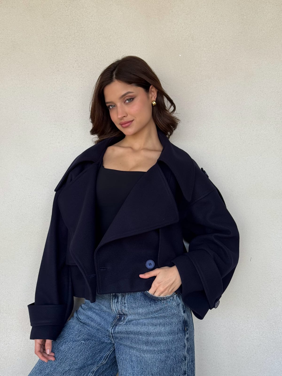 Crop Coat in Navy Blue