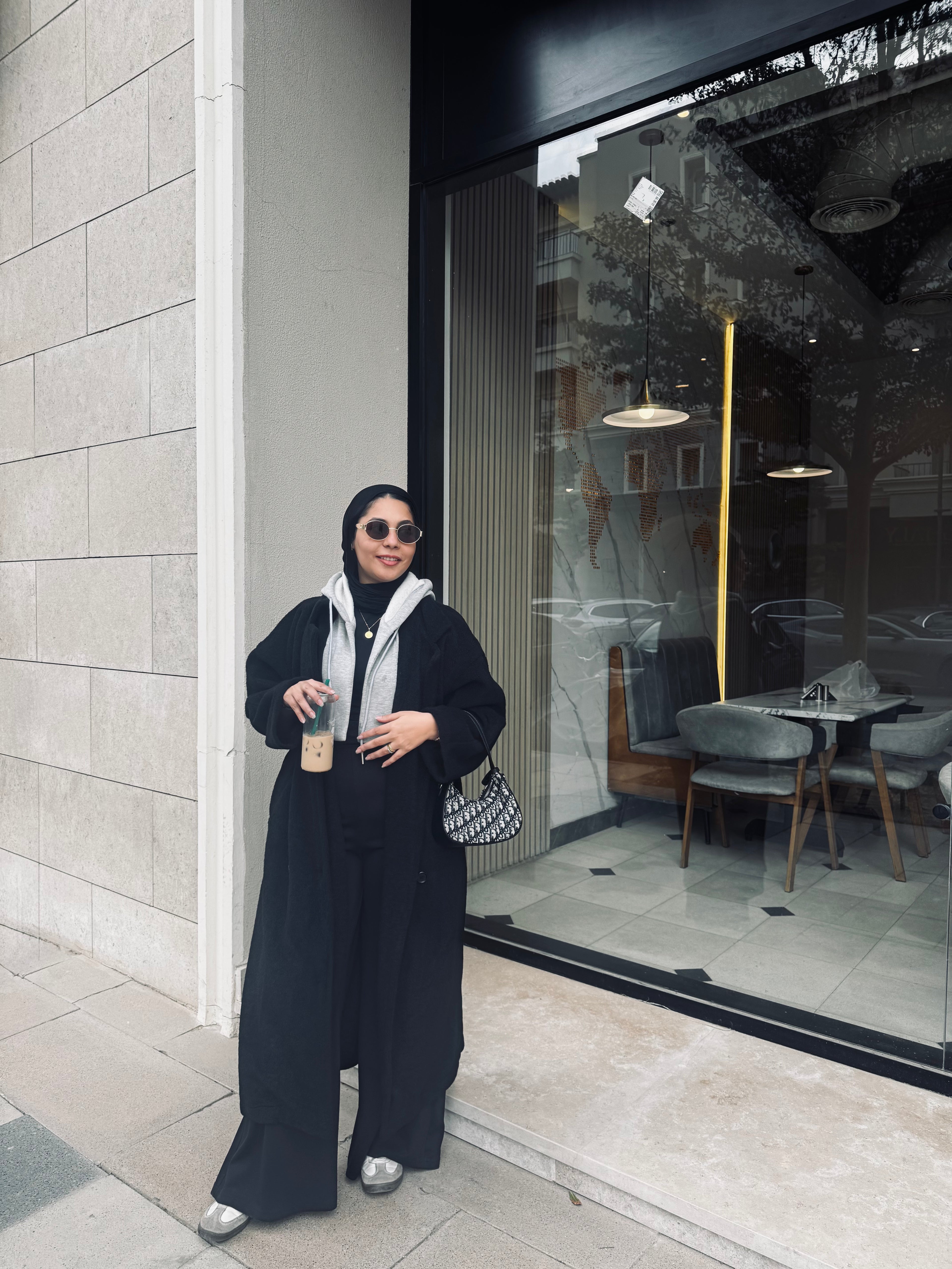 Mohair coat with a hoodie touch