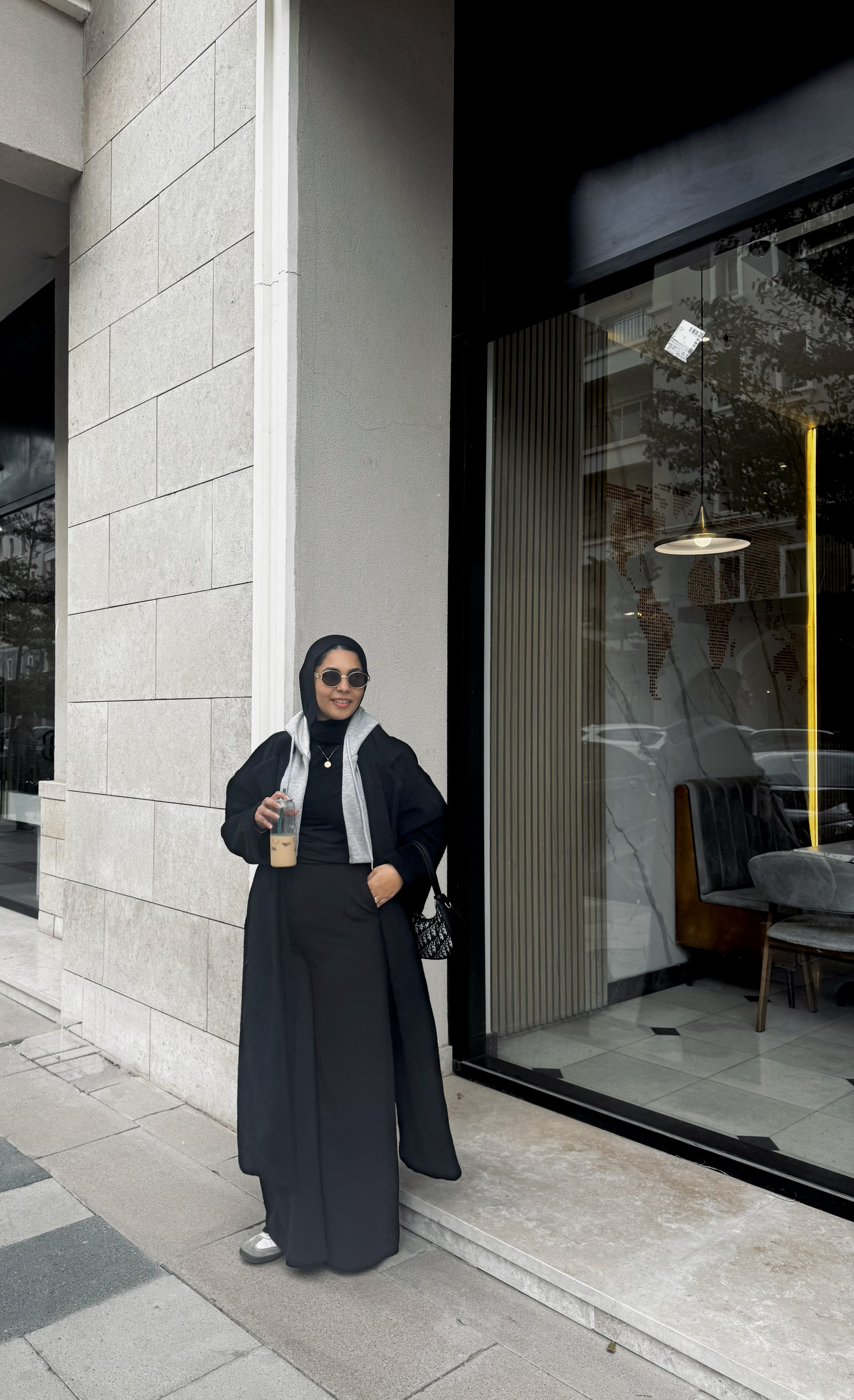 Mohair coat with a hoodie touch