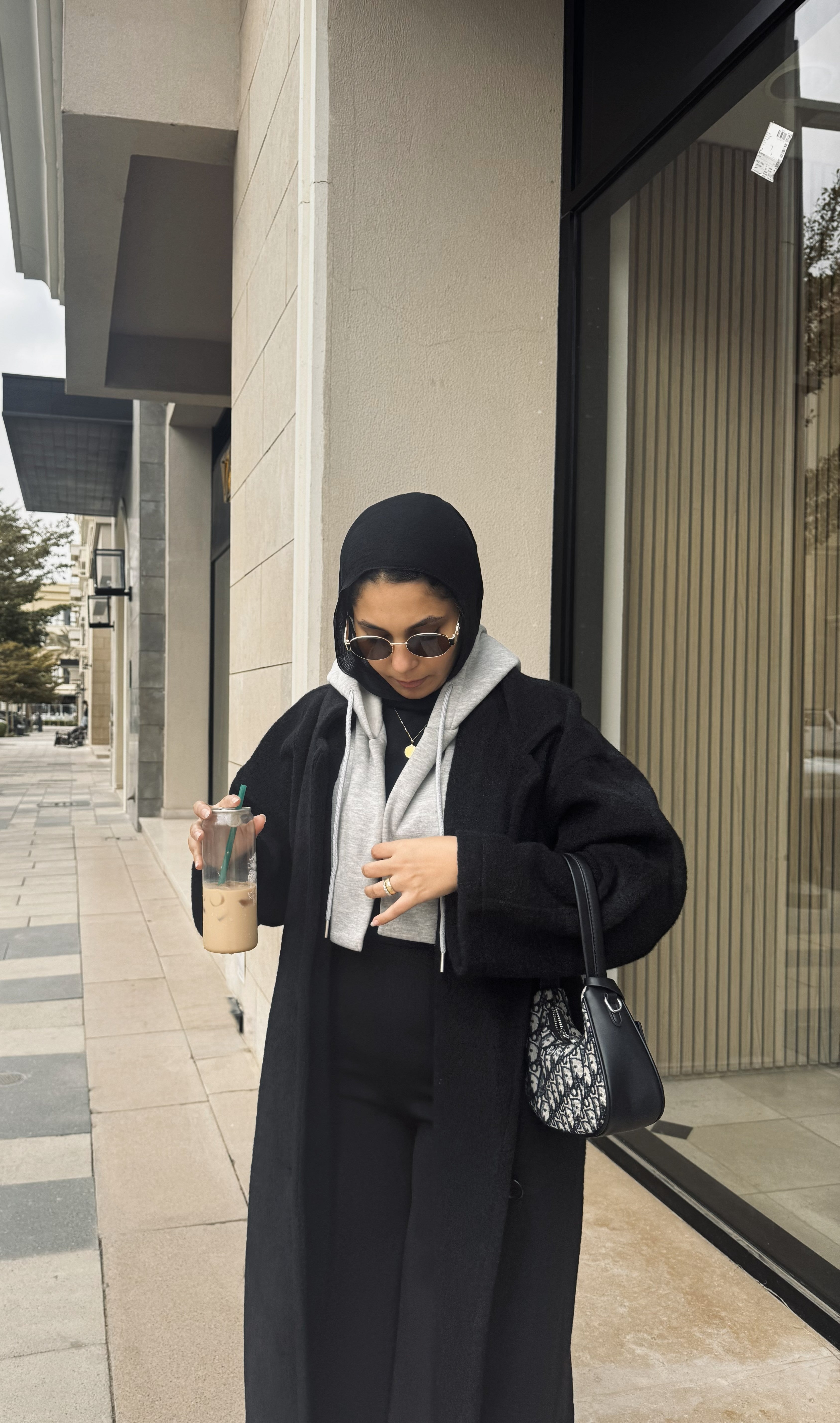 Mohair coat with a hoodie touch