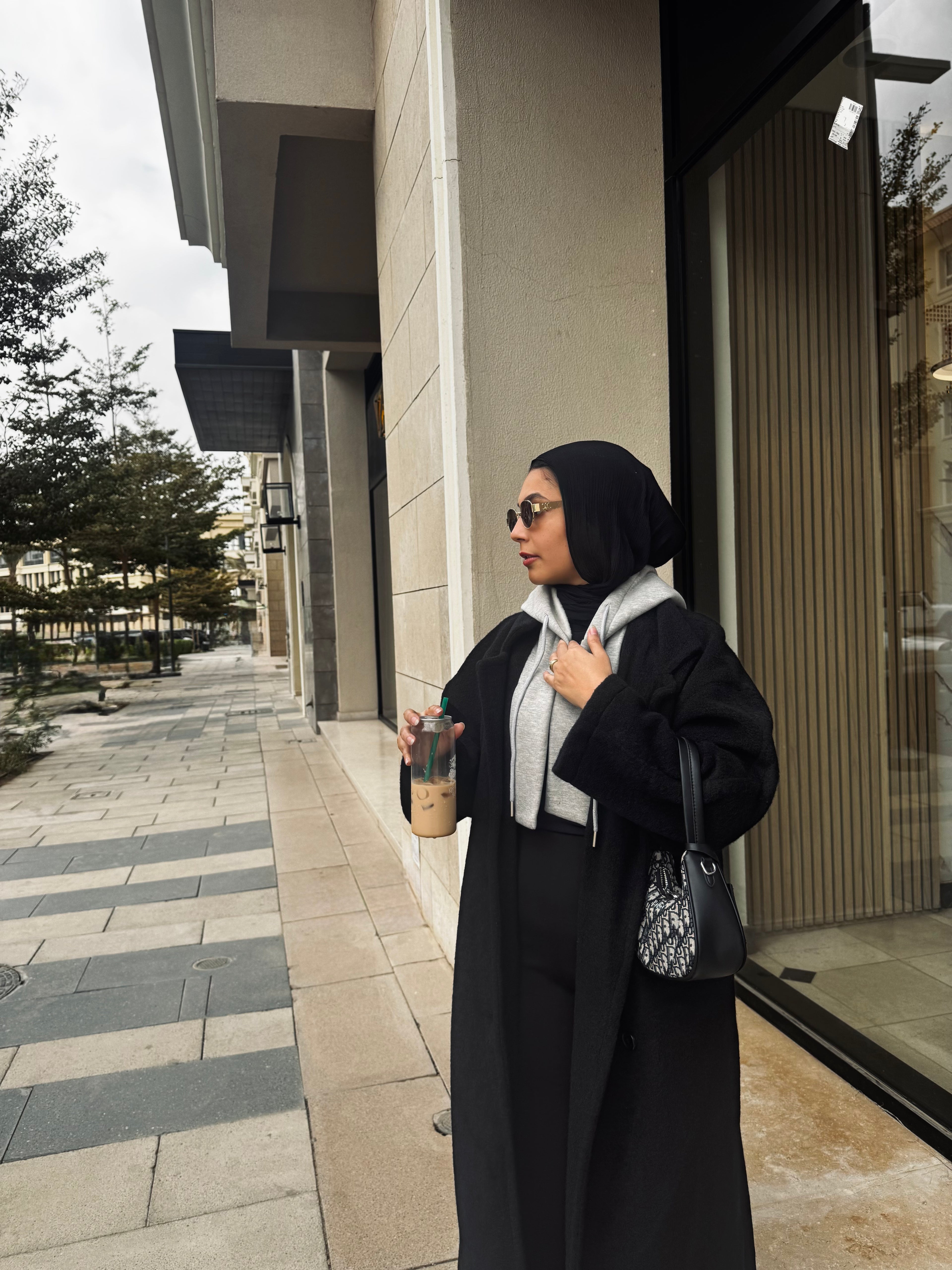 Mohair coat with a hoodie touch