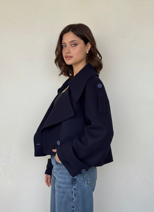 Crop Coat in Navy Blue