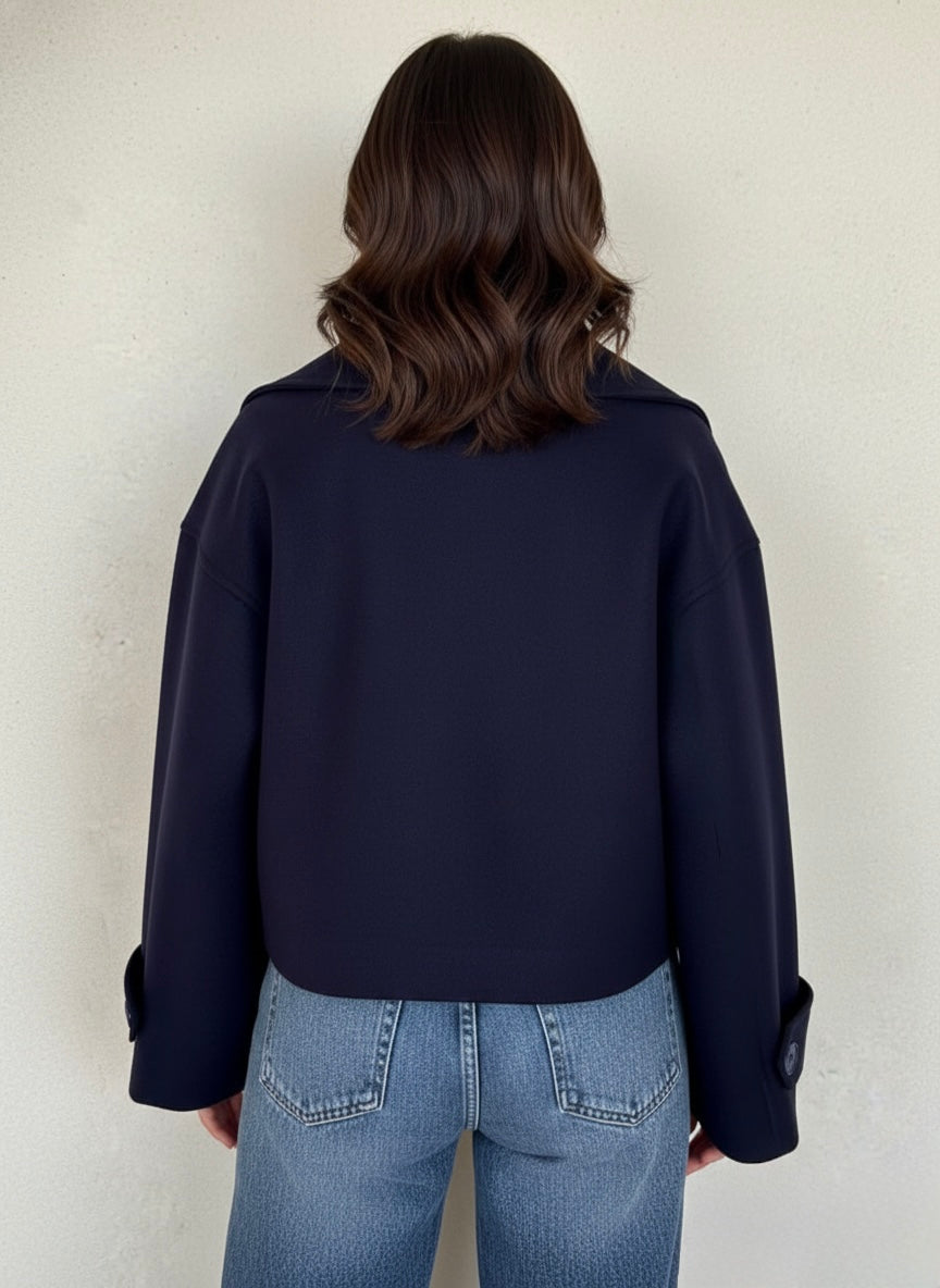 Crop Coat in Navy Blue