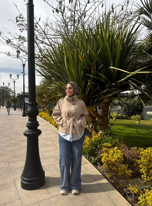 Cropped Trench Coat in Beige